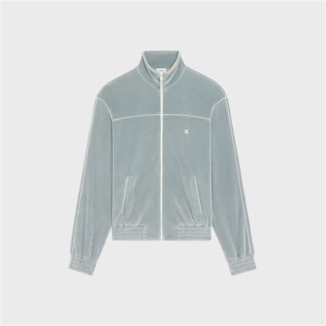 Celine triopmhe tracksuit jacket in velvet jersey in glase .